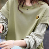 Casual Crew Neck Layered Look Striped Panel Sweatshirt