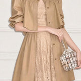 Elegant Stand Collar Pleated Long Trench Coat