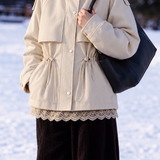Casual Hooded Lace Panel Drawstring Trench Coat