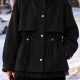 Casual Hooded Lace Panel Drawstring Trench Coat