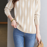 Chic Mock Neck Colorblock Vertical Ribbed Knit Sweater