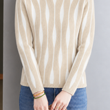 Chic Mock Neck Colorblock Vertical Ribbed Knit Sweater