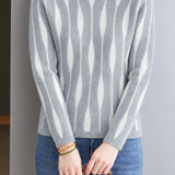 Chic Mock Neck Colorblock Vertical Ribbed Knit Sweater