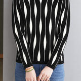 Chic Mock Neck Colorblock Vertical Ribbed Knit Sweater