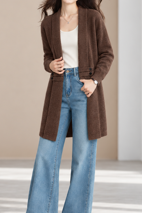 Casual Shawl Collar Longline Knit Cardigan