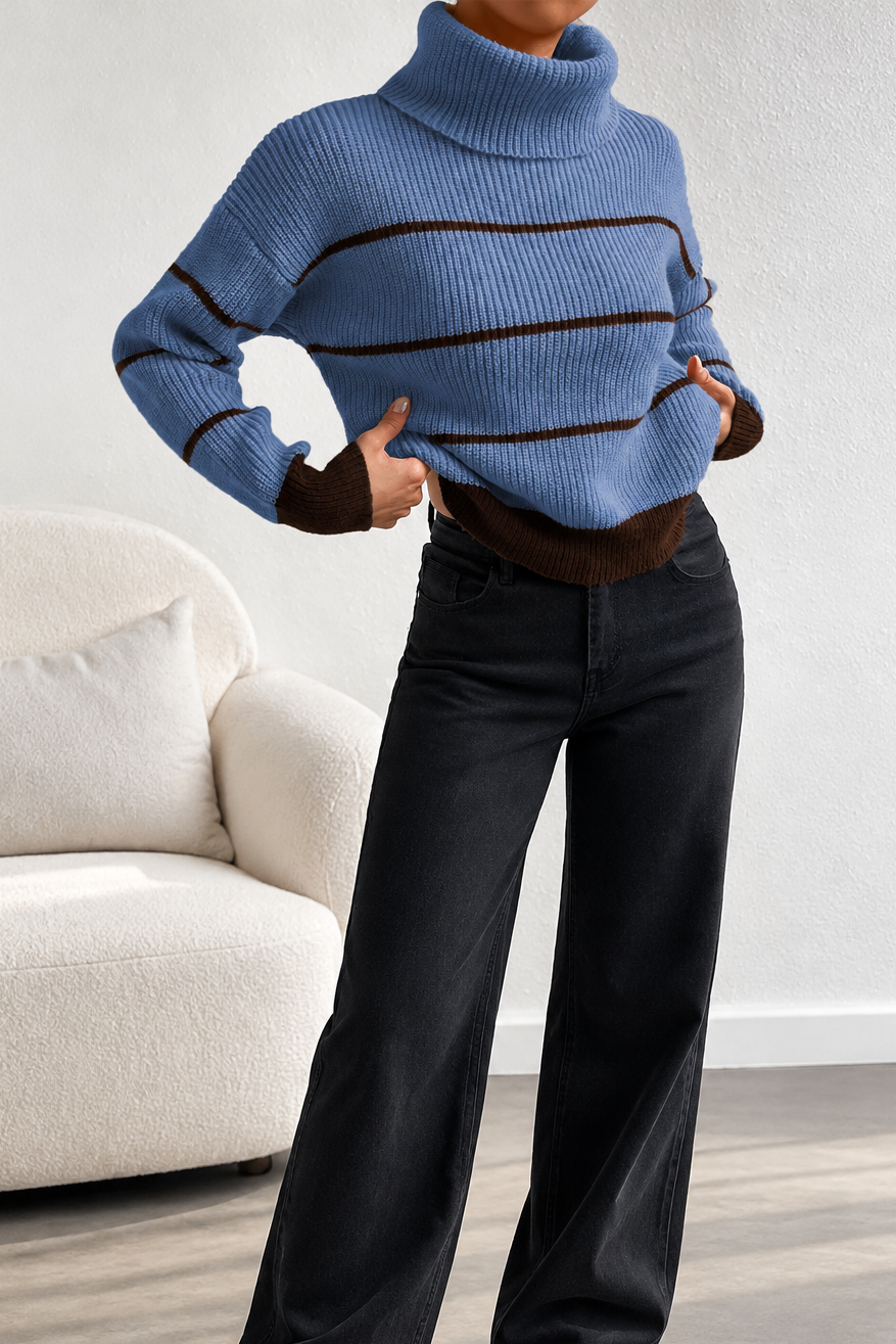 Chic Striped Turtleneck Sweater