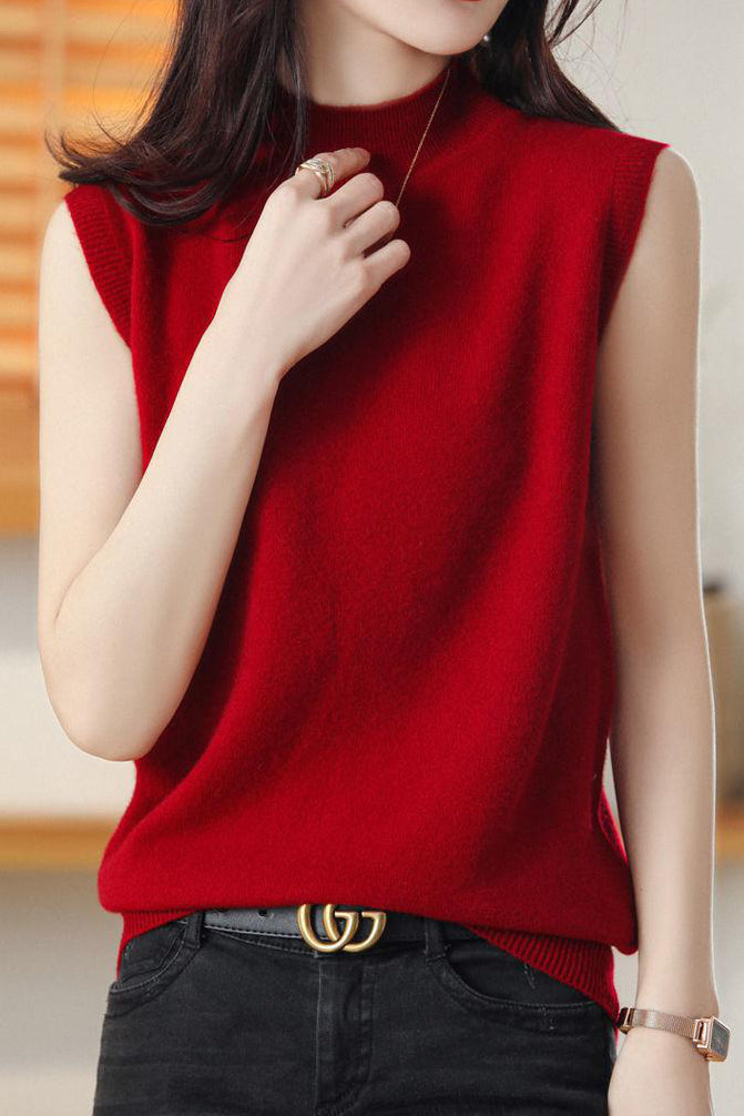 Elegant Mock Neck Sleeveless Knit Vest