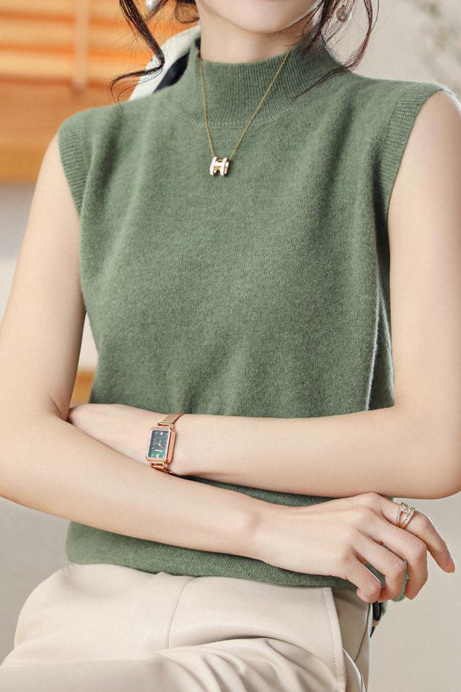 Elegant Mock Neck Sleeveless Knit Vest