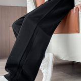 Casual High-Waisted Contrast Drawstring Wide-Leg Pants