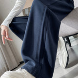 Casual High-Waisted Contrast Drawstring Wide-Leg Pants