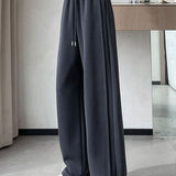 Casual High-Waisted Contrast Drawstring Wide-Leg Pants