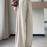 Casual High-Waisted Contrast Drawstring Wide-Leg Pants