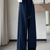 Casual High-Waisted Contrast Drawstring Wide-Leg Pants