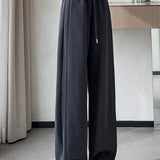 Casual High-Waisted Contrast Drawstring Wide-Leg Pants