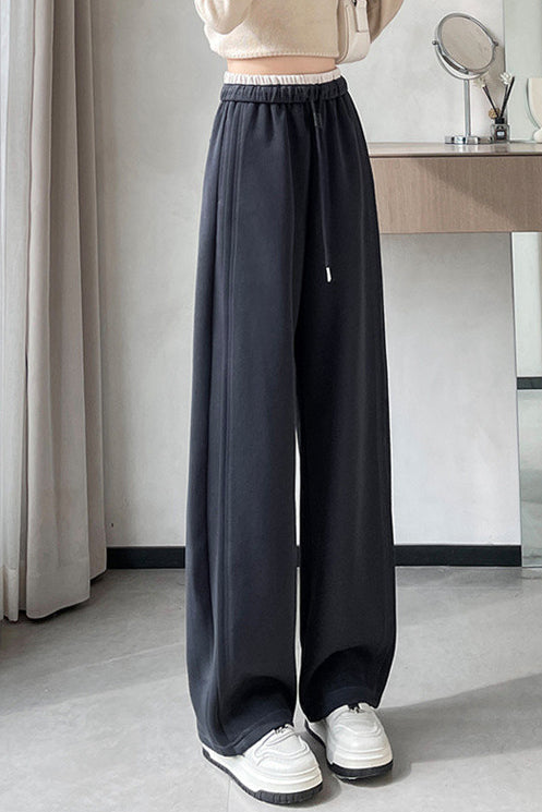 Casual High-Waisted Contrast Drawstring Wide-Leg Pants