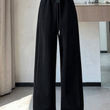 Casual High-Waisted Contrast Drawstring Wide-Leg Pants