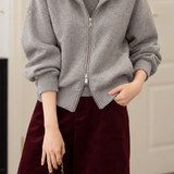Casual Hooded Drop-Shoulder Sweatshirt Jacket with Two-Way Zip