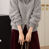 Casual Hooded Drop-Shoulder Sweatshirt Jacket with Two-Way Zip
