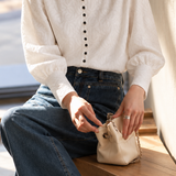 Elegant Mock Neck Jacquard Lantern Sleeve Blouse