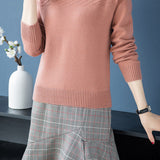 Chic Mock Neck Long Sleeve Cable Knit Sweater