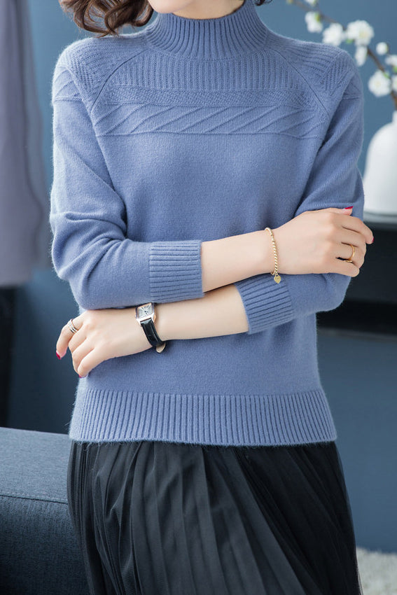 Chic Mock Neck Long Sleeve Cable Knit Sweater