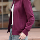 Casual Collared Zip-Up Sweatshirt Jacket with Contoured Seams