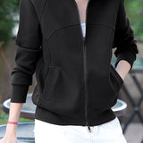 Casual Collared Zip-Up Sweatshirt Jacket with Contoured Seams
