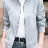 Casual Collared Zip-Up Sweatshirt Jacket with Contoured Seams
