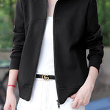 Casual Collared Zip-Up Sweatshirt Jacket with Contoured Seams