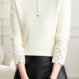 Chic Mock Neck Lace-Trim Long Sleeve Knit Layering Top