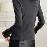 Chic Mock Neck Lace-Trim Long Sleeve Knit Layering Top