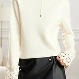 Chic Mock Neck Lace-Trim Long Sleeve Knit Layering Top