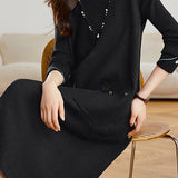 Elegant Mock Neck Beaded Long Sleeve Knit Dress