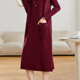 Elegant Mock Neck Beaded Long Sleeve Knit Dress
