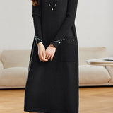 Elegant Mock Neck Beaded Long Sleeve Knit Dress