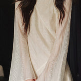 Chic Round Neck Dress with Diagonal Seams and Defined Waist