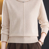 Elegant Round Neck Rhinestone Bow Long Sleeve Knit Top