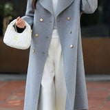 French-Inspired Oversized Collar Double-Breasted Woolen Coat