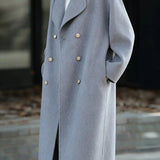 French-Inspired Oversized Collar Double-Breasted Woolen Coat