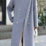 French-Inspired Oversized Collar Double-Breasted Woolen Coat