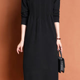Versatile Crew Neck Vertical Ribbed Knit Dress