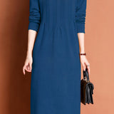 Versatile Crew Neck Vertical Ribbed Knit Dress