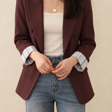 Versatile Striped Cuffed Lapel Blazer