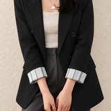 Versatile Striped Cuffed Lapel Blazer