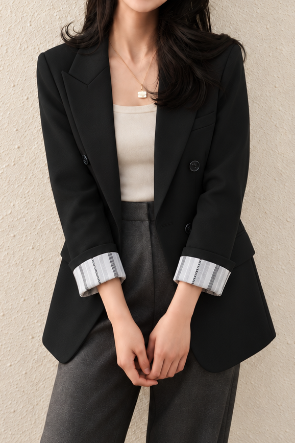 Versatile Striped Cuffed Lapel Blazer