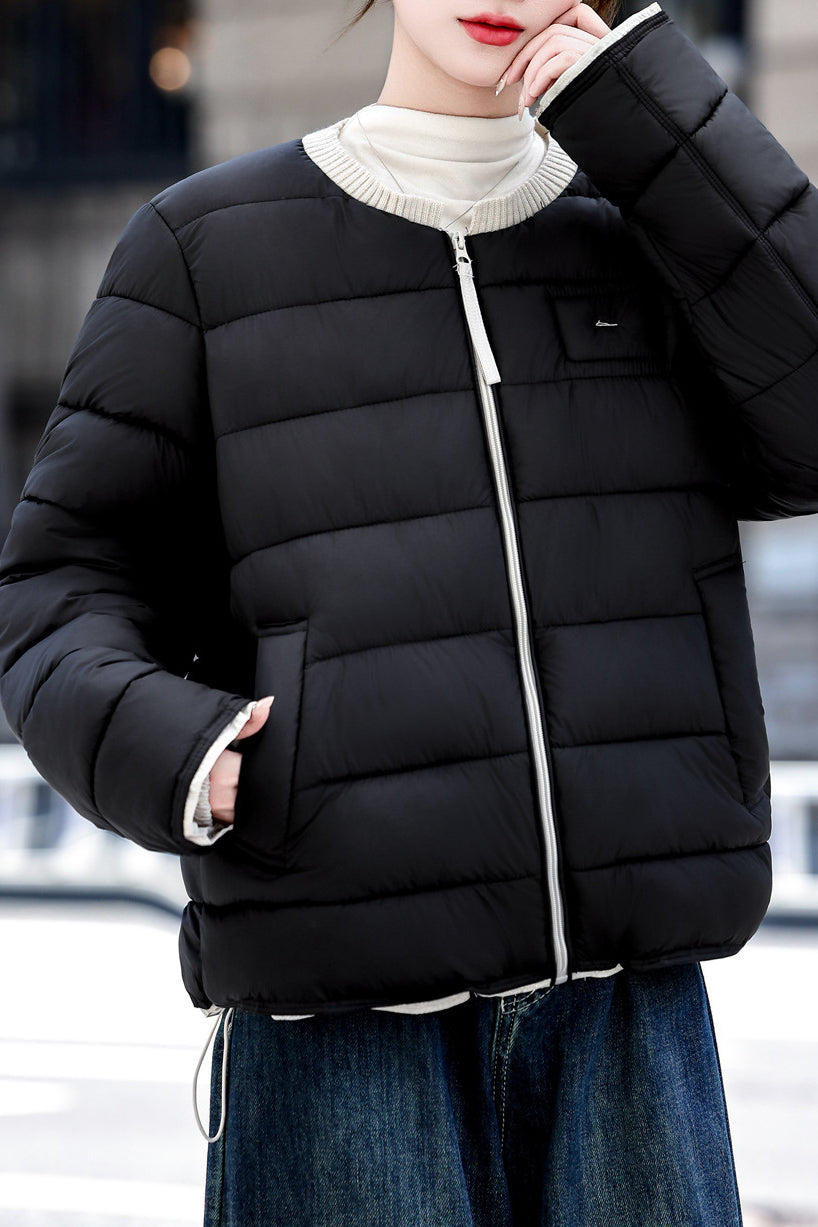 Casual Colorblock Crew Neck Long Sleeve Padded Jacket