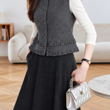Chic Crew Neck Ruffle Trim Cropped Sleeveless Vest