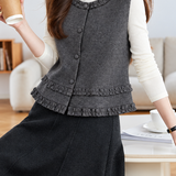 Chic Crew Neck Ruffle Trim Cropped Sleeveless Vest