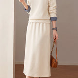 Casual Layered Look Plaid Patchwork Cotton Sweatshirt and Skirt Set