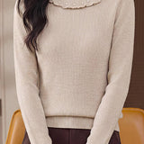 Delicate Ruffle Trim Mock Neck Long Sleeve Knit Sweater